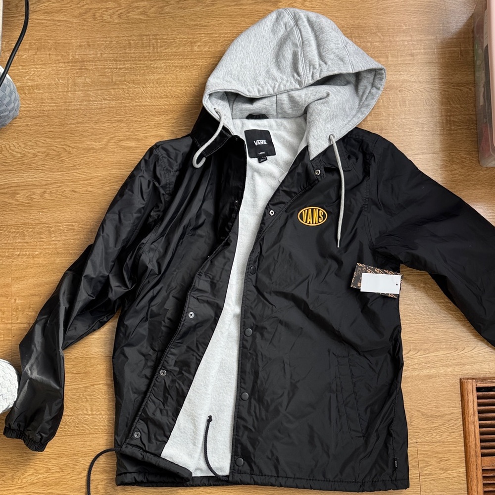 Vans Black and Gray Hooded Windbreaker for Men